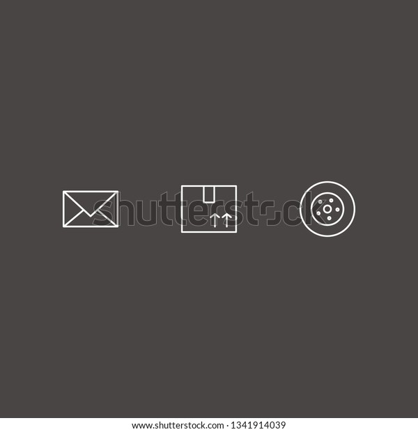 Outline 3 new icon set. car wheel, message\
and box vector\
illustration