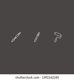 Outline 3 paintbrush icon set. paint roller and paint brush vector illustration