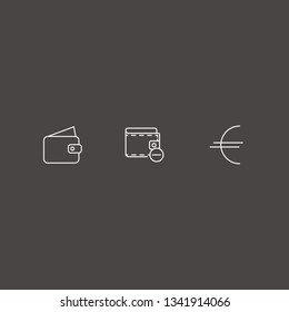 Outline 3 payment icon set. wallet, euro and remove wallet vector illustration