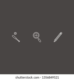 Outline 3 photography icon set. zoom, baseball and pencil vector illustration