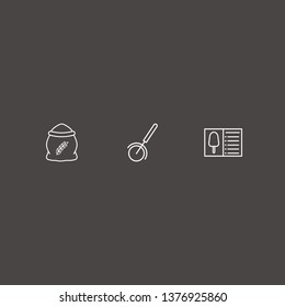 Outline 3 pizza icon set. food menu, pizza cutter and flour vector illustration