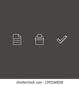 Outline 3 questionnaire icon set. election box, document list and check vector illustration