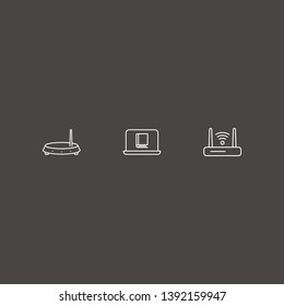 Outline 3 reading icon set. online book reading and router vector illustration