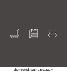 Outline 3 reading icon set. router, hand scroll and newspaper vector illustration