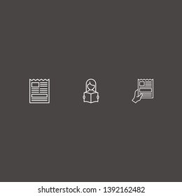 Outline 3 reading icon set. read the book, newspapers with hand and newspaper vector illustration