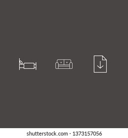 Outline 3 relax icon set. download document, bed and sofa vector illustration