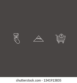 Outline 3 snow icon set. remove from cart, mountain and winter sock vector illustration