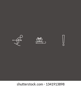 Outline 3 snow icon set. sled in gift, skiing and exclamation vector illustration