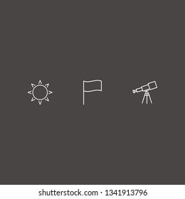 Outline 3 star icon set. sun, telescope and flag vector illustration