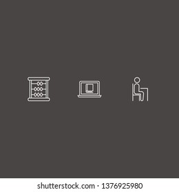 Outline 3 studying icon set. math, pupil and online book reading vector illustration