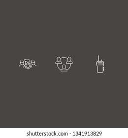 Outline 3 talking icon set. walkie talkie, networking and group setting vector illustration