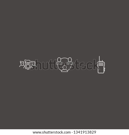 Outline 3 talking icon set. walkie talkie, networking and group setting vector illustration