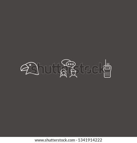 Outline 3 talking icon set. walkie talkie, conversation and parrot head vector illustration