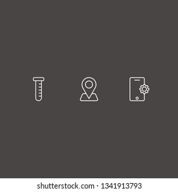 Outline 3 technology icon set. smartphone setting, tube and location vector illustration