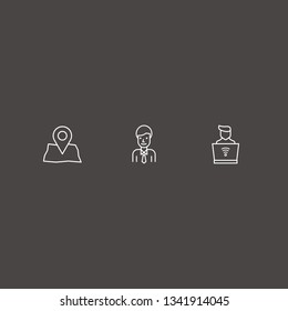 Outline 3 technology icon set. businessman, map location and freelancing vector illustration