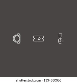Outline 3 ticket icon set. movie ticket, online book order and coin acceptor vector illustration