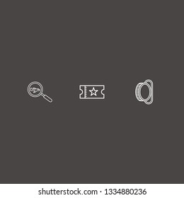 Outline 3 ticket icon set. search airplane, movie ticket and coin acceptor vector illustration