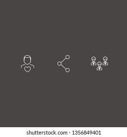 Outline 3 together icon set. businessman group, share and man love vector illustration
