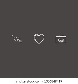 Outline 3 valentines icon set. heart, organ donation and heart in arrow vector illustration