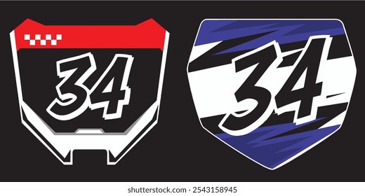 Outline 34 racing number, isolated in black background, for print, t-shirt and business elements.