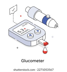 An outline 3d icon of glucometer 