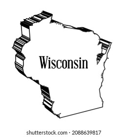 Outline 3D map of the American state of Wisconsin