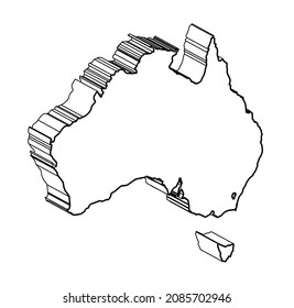 Outline 3D map of Australia over a white background