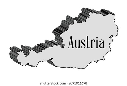 Outline 3D map of Austria over a white background