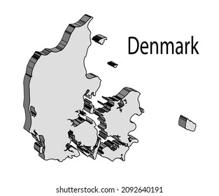 Skizze 3D Karte von Dänemark auf weißem Hintergrund
