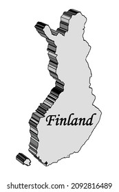 Esquema de mapa 3D de Finlandia sobre un fondo blanco
