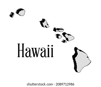 Outline 3D map of the islans of Hawaii islands over a white background