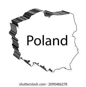 Outline 3D map of Poland on a white background
