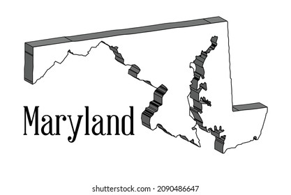 Outline 3D map of the state of Maryland