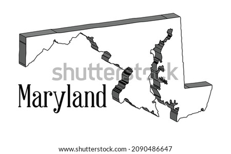 Outline 3D map of the state of Maryland