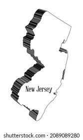 Outline 3D map of the state of New Jersey over a white background