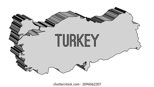 Outline 3D map of Turkey over a white background
