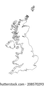 Übersicht 3D-Karte des Vereinigten Königreichs England Schottland Nordirland und Wales auf Weiß