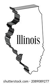 Outline 3D map of the USA state of Illinois over a white background
