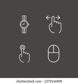 Outline 4 Arm Icon Set. Finger Swipe, Click, Wrist Watch And Finger Click Vector Illustration