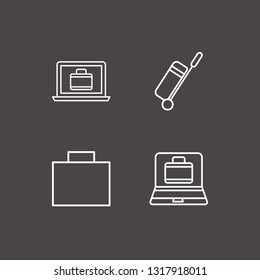 Outline 4 baggage icon set. suitcase, travel bag and laptop with suitcase vector illustration