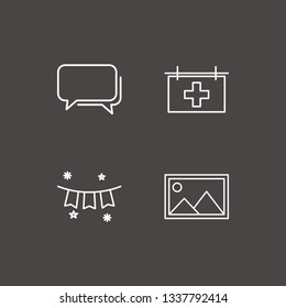 Outline 4 banner icon set. medical billboard, bubble chat, garlands and picture vector illustration