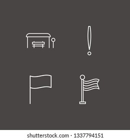 Outline 4 banner icon set. flag, exclamation and bus stop vector illustration