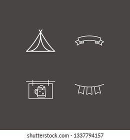 Outline 4 banner icon set. ribbon banner, tent, beer billboard and garland vector illustration