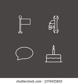 Outline 4 banner icon set. bubble chat, flag, birthday cake and car service vector illustration