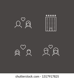 Outline 4 bed icon set. hotel and lovers vector illustration