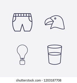 Outline 4 blue icon set. air balloon, parrot head, short and water glasses vector illustration