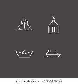 Outline 4 boat icon set. crane box, ship and paper boat vector illustration