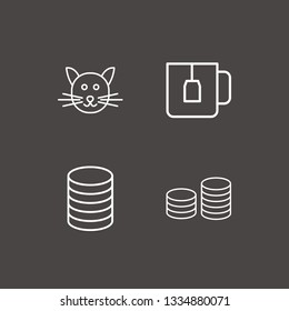 Outline 4 british icon set. coin, teacup and cat vector illustration