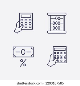Outline 4 calculator icon set. math, hand with calculator, taxes and calculator with hand vector illustration