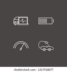 Outline 4 car icon set. speedometer, battery, diagnostic and electric car vector illustration